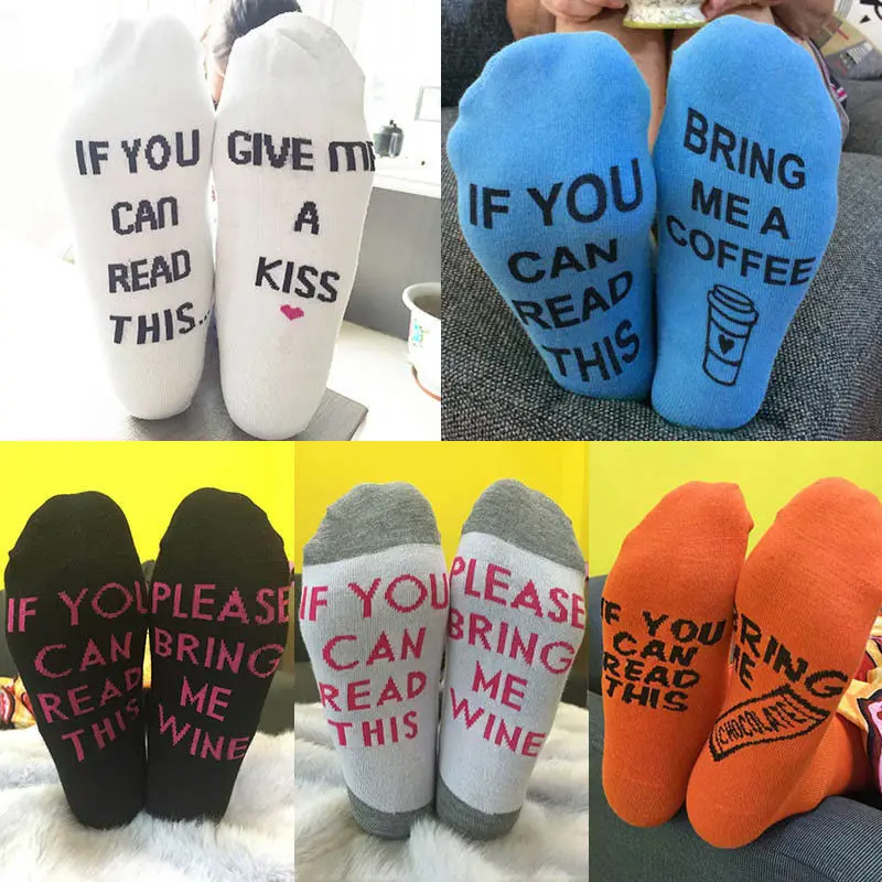 

Retro Unisex Words Printed Socks If You can read this Bring Me a Glass of Wine Fashion New Style Men Women Soft Warm Socks