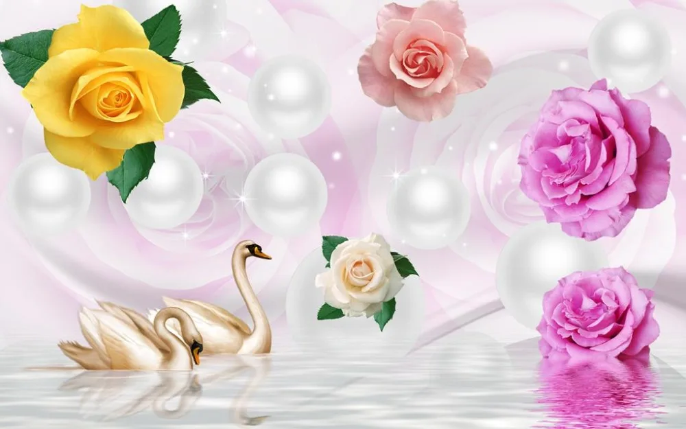 

3D Backdrop Wallpaper Children Room Wallpaper rose Living room Bedroom Photo Wallpaper swan ball Wallpaper Murals for Kids room