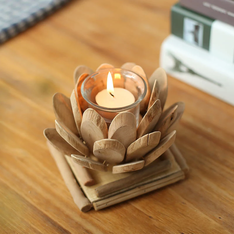 1pc Wooden Handmade Lotus Flower Candle Holder Tealight Candlestick 1pc Wooden Handmade Lotus Flower Candle Holder Tealight Candlestick Festival Religious Wedding Candleholder Ornament Gift