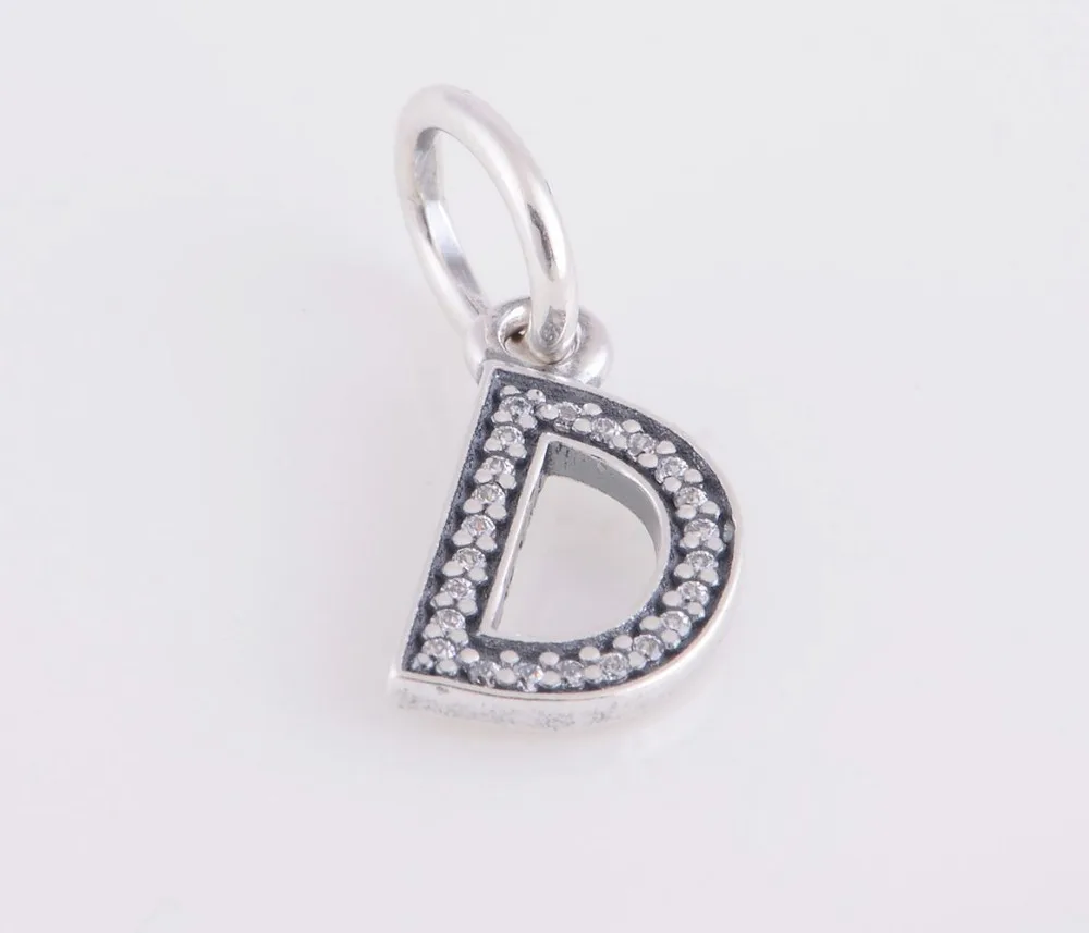 Authentic 925 Sterling Silver Pave Letter D Dangle Bead Fits European