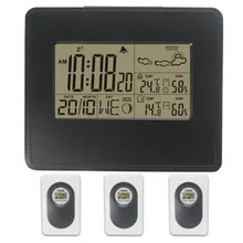 RF RCC Wireless Weather Station Digital Weather Forecast Alarm Clock Indoor Outdoor Temperature Humidity Black 3 Transmitters weather station temperature humidity wireless sensor indoor outdoor colorful lcd display weather forecast alarm clock