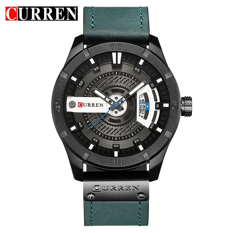 black blue Роскошные Брендовые мужские военные спортивные часы CURREN, Мужские кварцевые часы с датой, мужские повседневные кожаные Наручные часы Relogio Masculino - Цвет: black blue