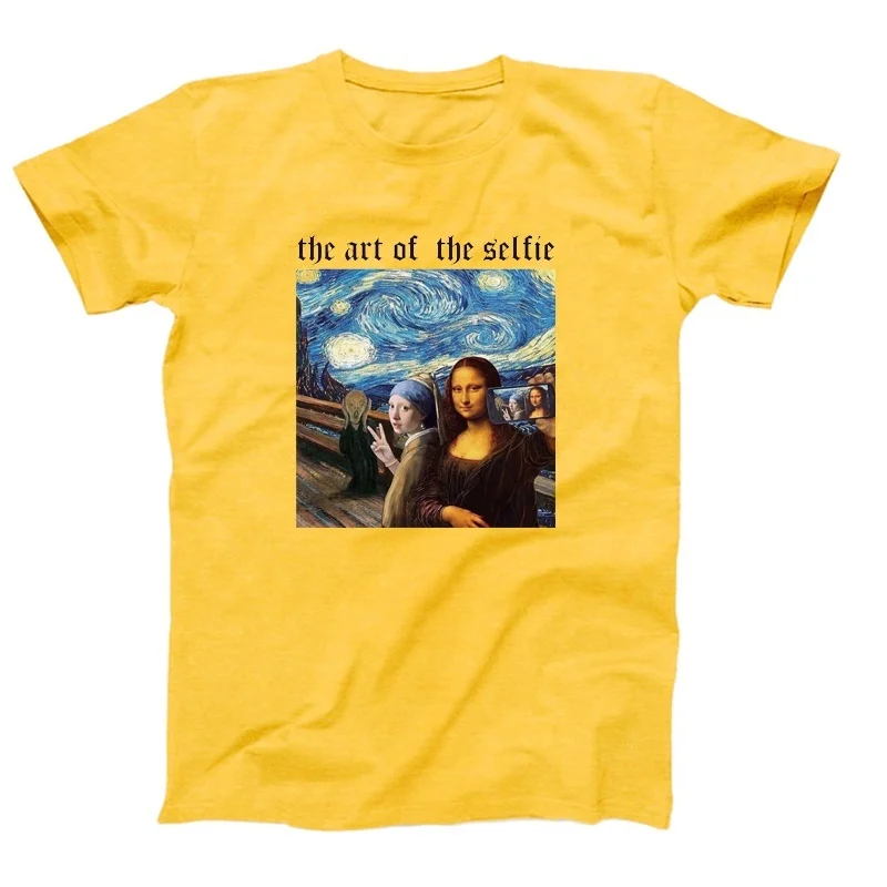 yellow-ArtofSelfie Kuakuayu HJN искусство селфи Мужская футболка с длинными рукавами Het Meisje Met De Parel Mona Lisa Звездная Ночная футболка с принтом - Цвет: yellow-ArtofSelfie