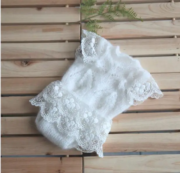 mohair set Белый кружевной капор для новорожденных, набор для фотосъемки, Пеленальное Одеяло для малышей, детская шапка с жемчужинками, кружевная эластичная накидка для фотосессии - Цвет: mohair set