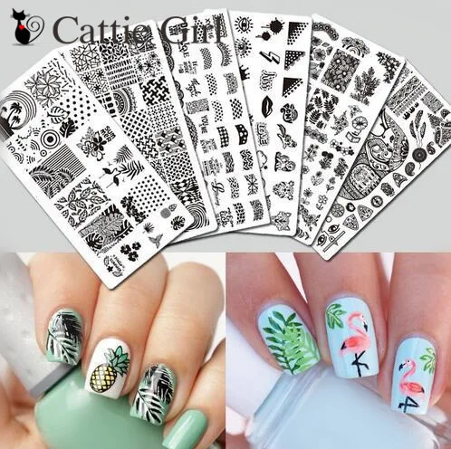 

1pc Flamingo Summer Nail Stamping Plates Lace Reverse Stamping Line Flower Nails Design Nail Images Fruit Manicure Nail Art Set