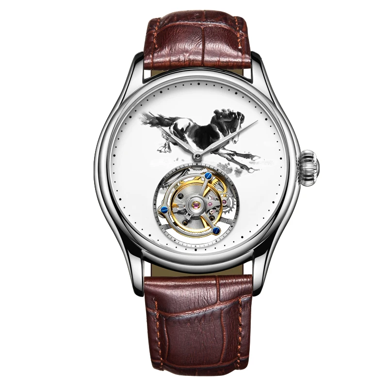 

Fashion Personality Supply High-end Tourbillon Customized Horse Hollow Automatic Mechanical Leather Men's Watch Relojes Hombre