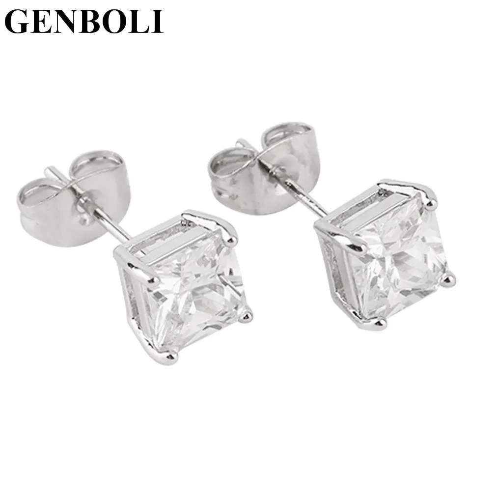 1 Pair Solid Crystal Rhinestone Filled Square Stud Earrings Square Stud