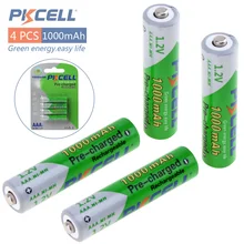Pkcell NI-MH 4 pièces 1.2v AAA 1000mah batterie Rechargeable piles jusqu'à 1000 temps de cercle pour télécommande jouets caméra