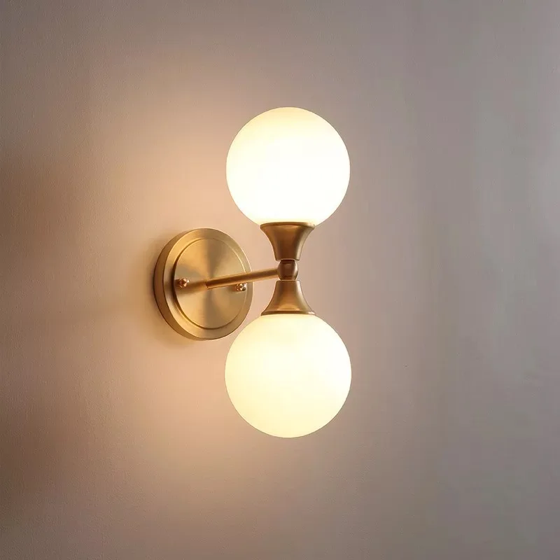 

Nordic White Glass LED Wall Lamp Copper Foyer Bedroom Light Fixtures Art Home Loft Decor Parlor Corridor Wall Sconce Lamp E14