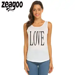 Zeagoo буквы Повседневное с круглым вырезом без рукавов Slim Fit Мягкая футболка люблю черный Для женщин