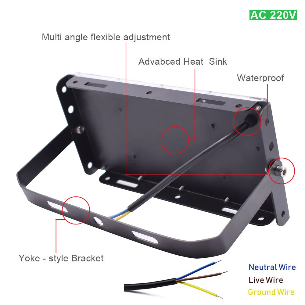 220V 50W Aluminum 50 LED Flood Light Waterproof Outdoor Garden Landscape Lamp