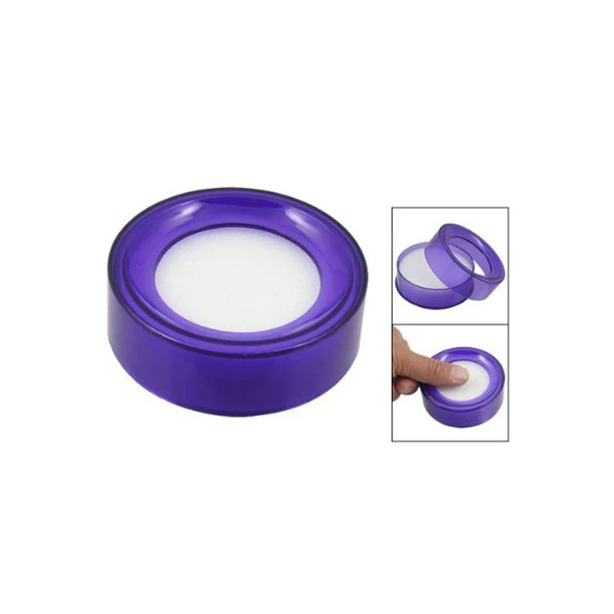 Фиолетовый пластиковый круглый чехол, белая губка, влажная касса денег