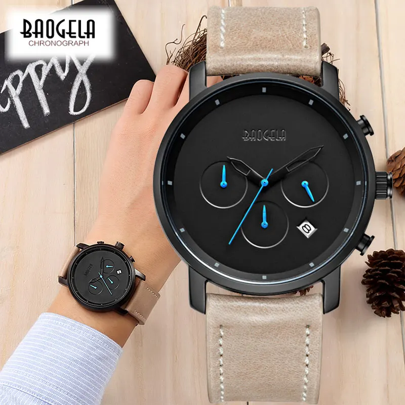 

BAOGELA Men's Fashion Leather Band Quartz Watch Male Sport Wristwatches Waterproof Watches Relogio Masculino