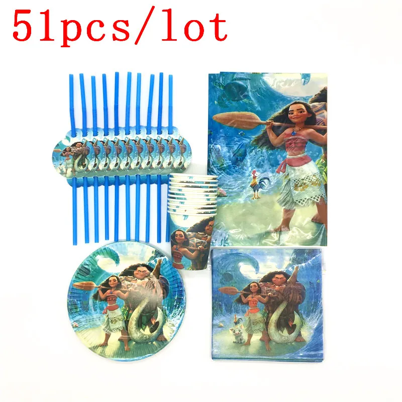 

51pcs/lot moana theme child birthday party decorating party supplies baby birthday packs activities party supplies for 10 people