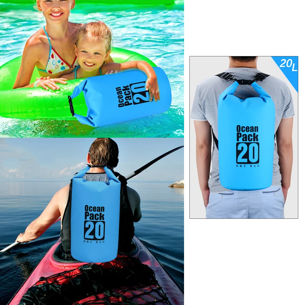 Outdoor PVC Waterproof Dry Sack Storage Bag Rafting Sports Kayaking Canoeing Swimming Bag Travelling Camping Travel Kits 10L 20L
