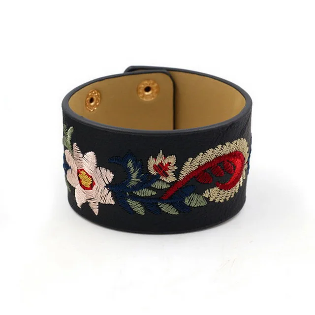 Zwpon 2018 Designer Embroidery Sunflower Leather Cuff Bracelets Zwpon 2018 Designer Embroidery Sunflower Leather Cuff Bracelets Bangles For Women Friendship Snap On