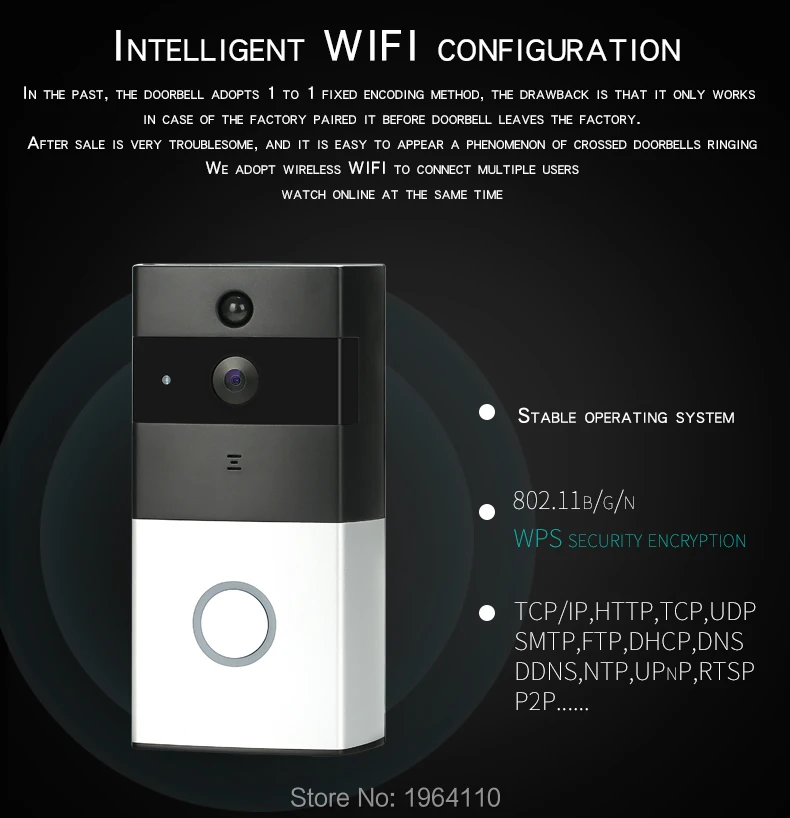 Wireless Visible TalkBack Doorbell with 720P Camera & PIR Sensor & One-Button WIFI Connection & Dingdong Ring & Free Mobile APP_F6