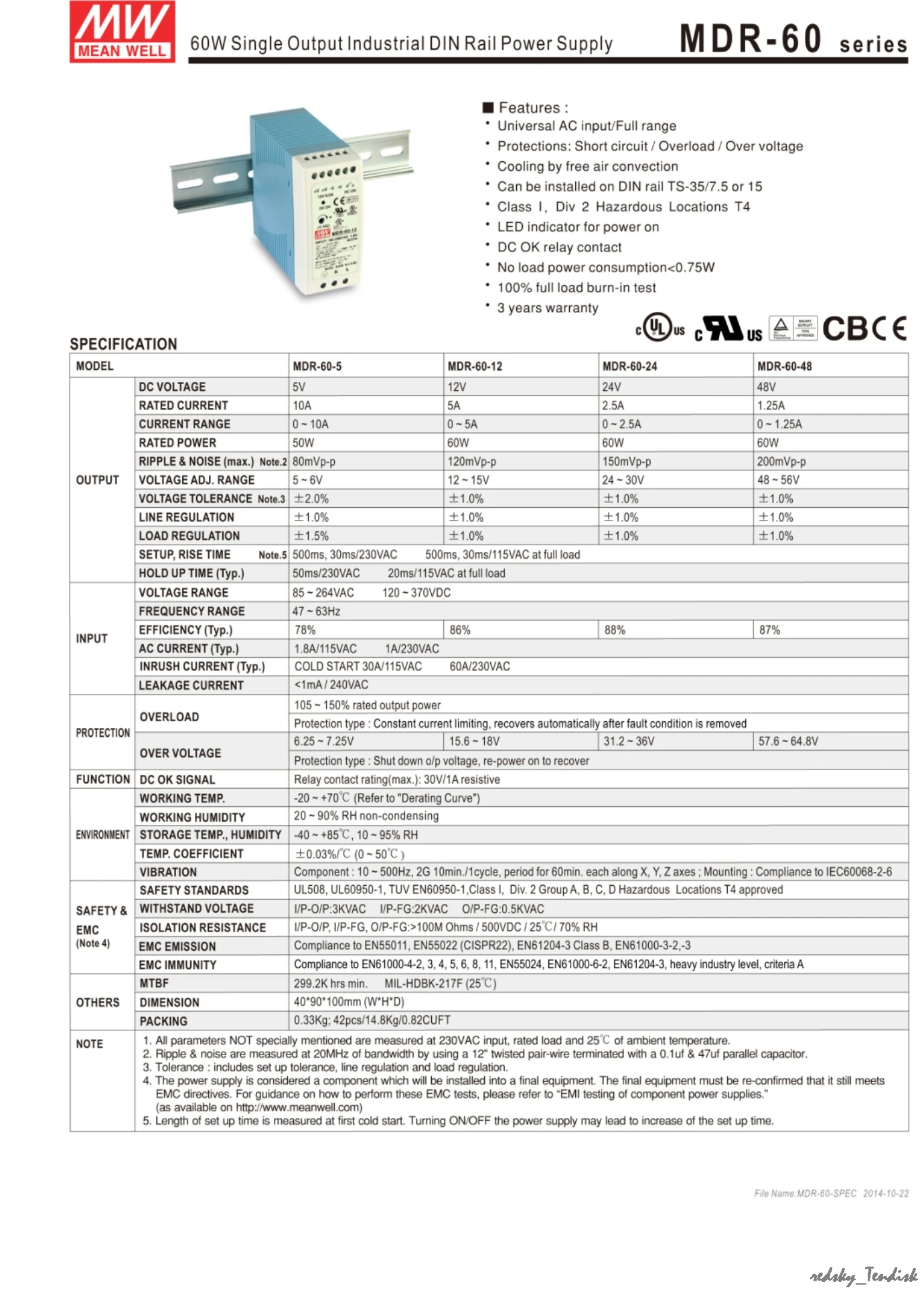 Sensor de Controle Pack Meanwell Alimentação Mdr-60-5v 12 v - 24 48 1.25a 2.5a 5a 10a Trilho Din Industrial Plc Hdr Lpv 1 60w 2 Cheap Fonte de alimentação de comutação