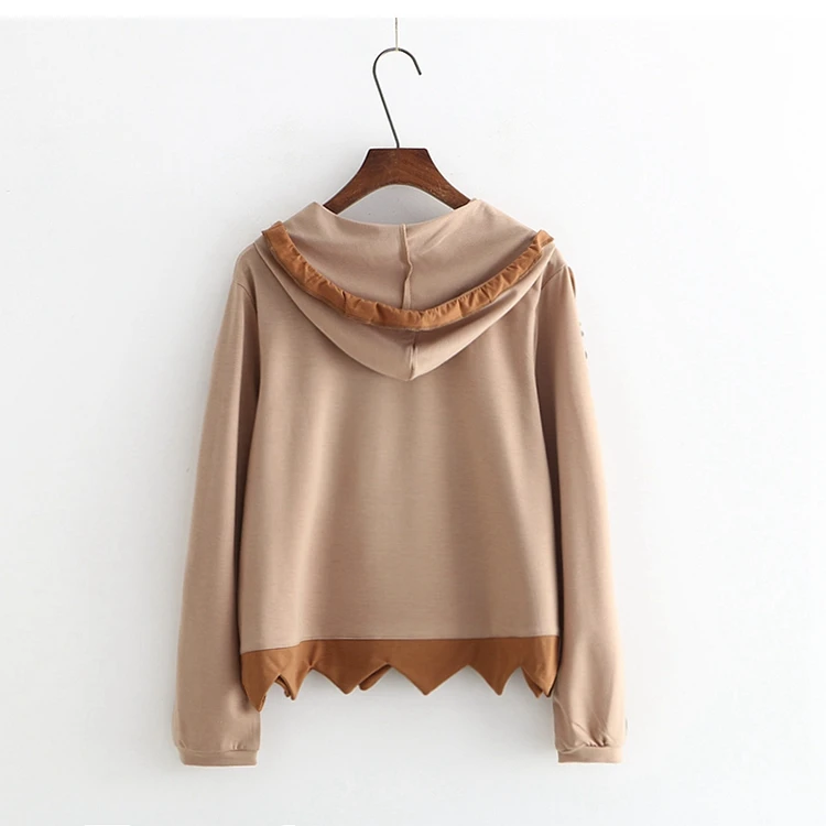 Милый Лев стежка патч Длинные рукава с капюшоном футболка Mori Girl Топ 2018|tee top|hooded