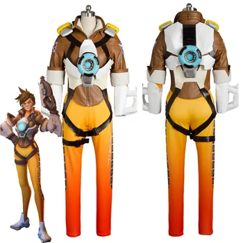 

Game OW cosplay Lena Oxton Tracer Suit soldier 76 Tracer cosplay costume Halloween costumes for Adult Tracer costume Mask