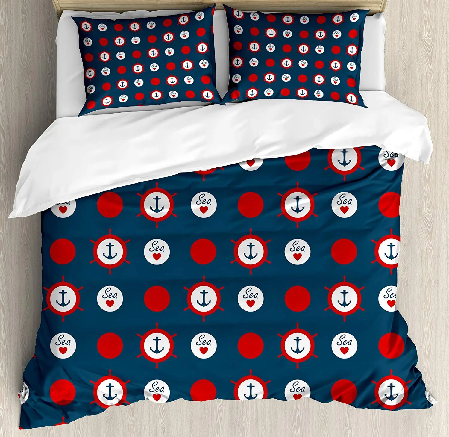Anchor Duvet Cover Set Nautical Pattern With Steering Wheels Big