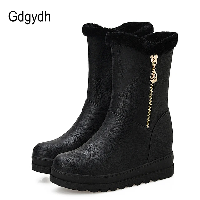 Gdgydh-zapatos de invierno rusos para mujer, botas de nieve de piel caliente con cadena, de felpa, sin cordones, talla grande 43, novedad de 2018 Gdgydh-zapatos de invierno rusos para mujer, botas de nieve de piel caliente con cadena, de felpa, sin cordones, talla grande 43, novedad de 2018