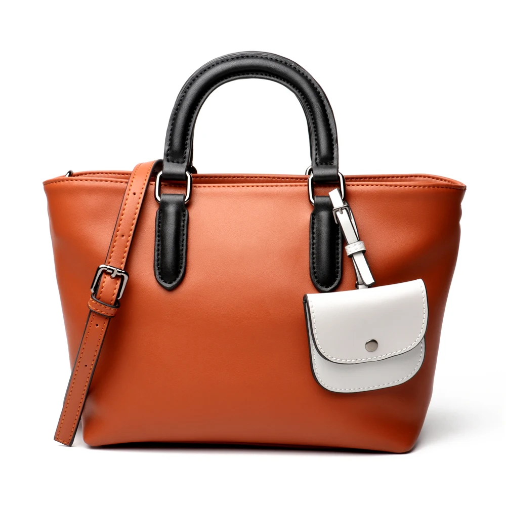 

2018 New Fashion Cowhide Minimalist Large Capacity Handbag Color collision Pendant Retro Women Single shoulder Bag Free shipping