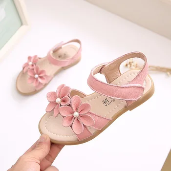 

Girls Sandals kids Shoes Leather sandals 2018 summer new Korean fashion flowers big children Princess beach shoes wholesal