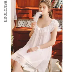 2019 хлопок подкладка пижамы халат Женская сорочка медовый месяц ночная рубашка для женщин домашнее платье викторианской Стиль Indoor костюмы