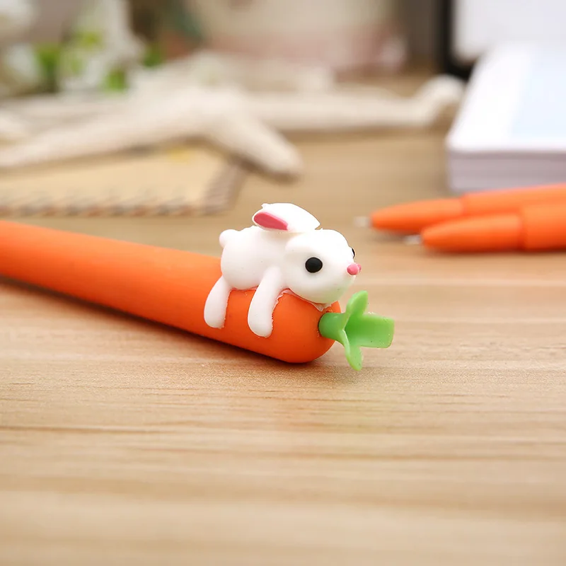 100 шт./лот с Кролик с морковкой школьная гелевая ручка подарок черные чернила ручки Канцтовары офисный школьный поставки canetas Escolar Papelaria