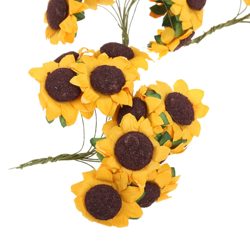 Small Artificial 30mm Sunflower Paper Floral With Wire Green Bendy Stem 100 Flowers
