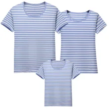 New Family Striped Summer Short-sleeve T-shirt Matching Family Clothing Outfits Mother Daughter Father Son baby clothes sailor family matching clothes summer fashion mother daughter dress father son short sleeve cotton tshirt patchwork striped family look
