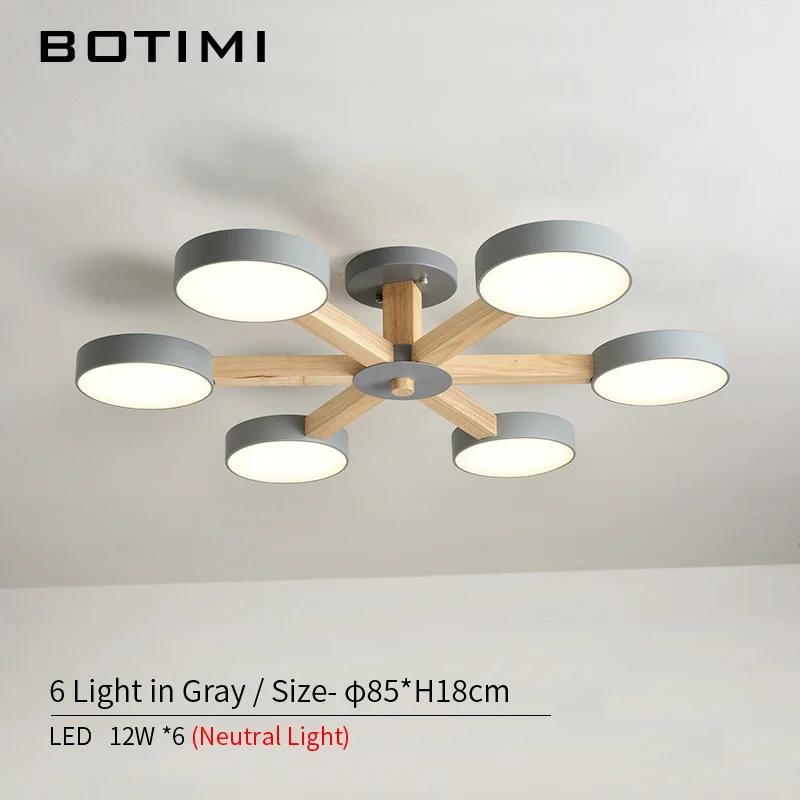 BOTIMI 220 В светодиодный Люстра для гостиной современный белый блеск деревянная спальня освещение простой поверхностный монтаж люстры - Цвет абажура: 6 Light in Gray-NL