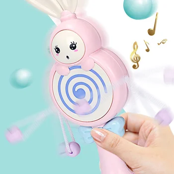 

Musical Rabbit Teether Rabbit Baby Toy Musical Baby Rattle Blue/Pink Rabbit Light Color Animal Pattern Bed Song Music Sweet