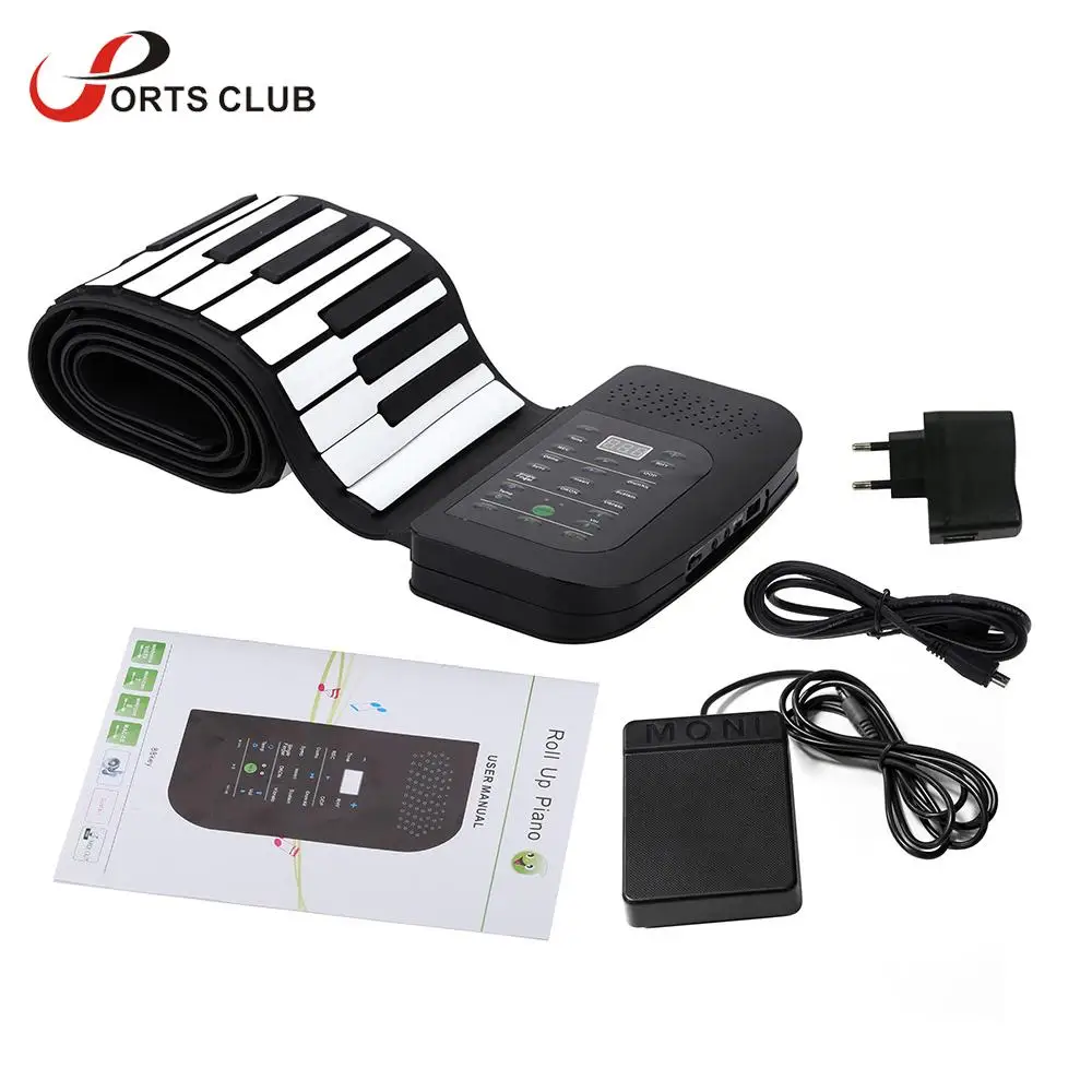 Portable 88 Keys Keyboard Piano Silicone Flexible Roll Up Piano Foldable Keyboard Hand-rolling Piano with Battery Sustain Pedal