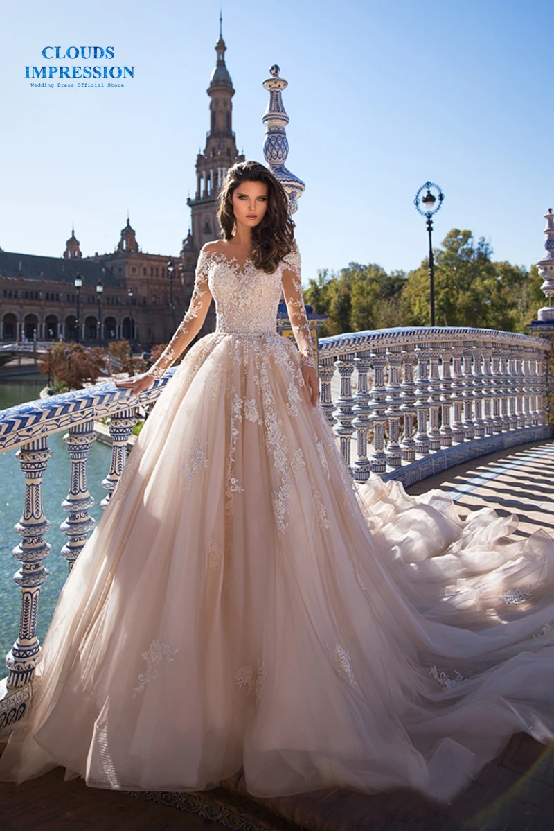 Потрясающее роскошное мусульманское кружевное свадебное платье с королевским шлейфом, бальное платье Vestige De Noiva