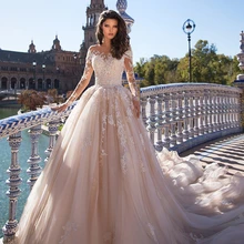 Потрясающее роскошное мусульманское кружевное свадебное платье с королевским шлейфом, бальное платье Vestige De Noiva