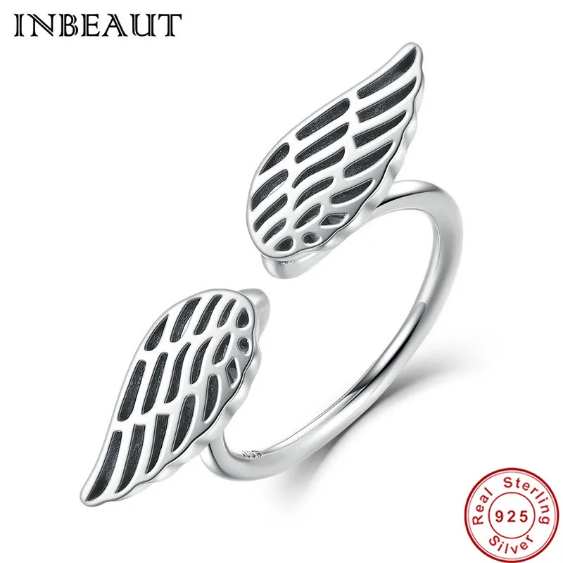 

INBEAUT 925 Sterling Silver Angel Wings Opening Ring Vintage Jewelry Bridal Wedding Engagement Statement Rings for Women Gift