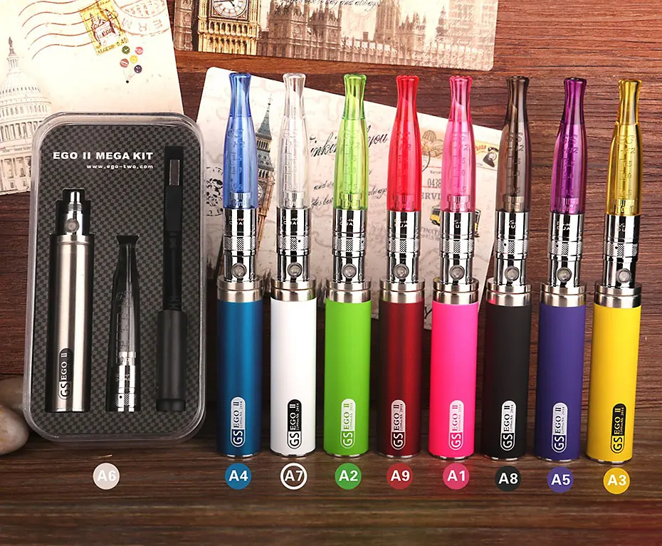 Original GS Ego II Mega Starter Kit Electronic Cigarette Ego II 2200mAh Battery GS H2 Atomizer Vape Vaporizer Pen Kit ECigs