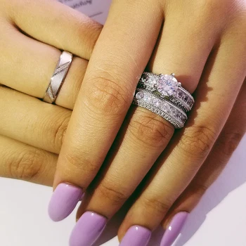 

Real 925 Sterling Silver Couple Wedding Ring Set for Bridal Women and men Finger Gift Africa Fashion Jewelry LR4723S