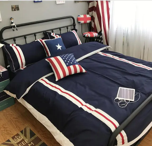 England Stripes Dark Blue 4pcs Bedding Set Full Queen King Size England Stripes Dark Blue 4pcs Bedding Set Full Queen King Size Duvet Cover Flat Ed