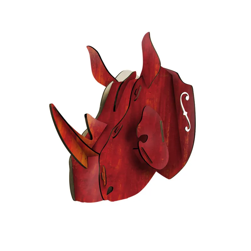 3D голова животного настенное крепление олень/единорог/голова носорога деревянные DIY игрушки Детская комната Настенный декор День рождения Рождественский подарок - Цвет: 6