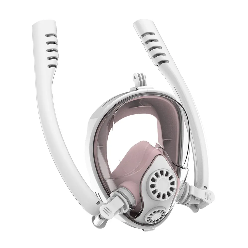 Дизайн, двойная трубка, усовершенствованная дыхательная система, маска для дайвинга, для подводного плавания, анти-туман, маска для подводного плавания, для взрослых и детей - Цвет: white pink(L)