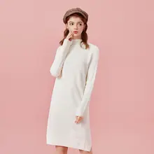 SEMIR Women Wool-Blend Mock-Turtleneck Sweater Dress Rib Knit Women Ribbed Dress with Long Raglan Sleeves Slits at Hem army green lace up knit long raglan sleeves sweater