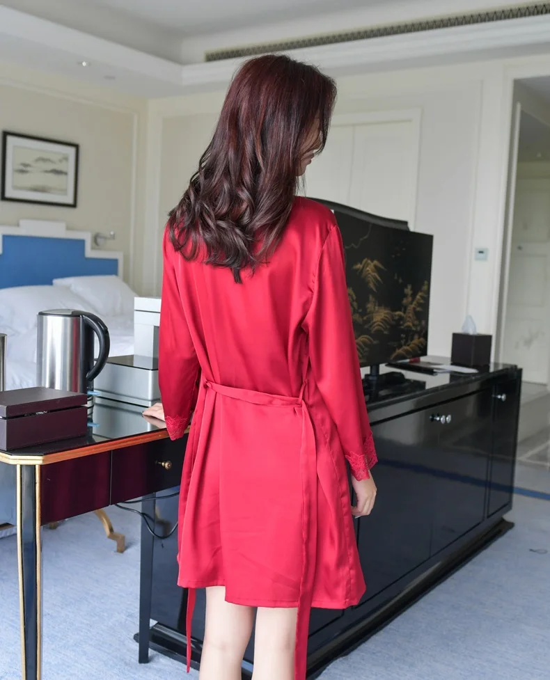 Сплошной цвет для женщин кружево шифоновый халат и набор ночных рубашек двойка халат sp0086