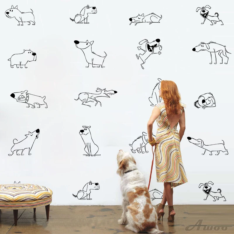 YQT051 Nordic style Animal Dogs Wall Stickers Wallpaper Furniture