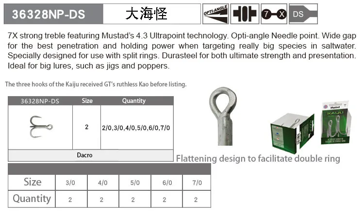 Mustad Рыбалка Крючки 36328NP-DS острый Тройной крюк море Монстр море рыболовные снасти Pesca высокоуглеродистой стали мягкие приманки держатель