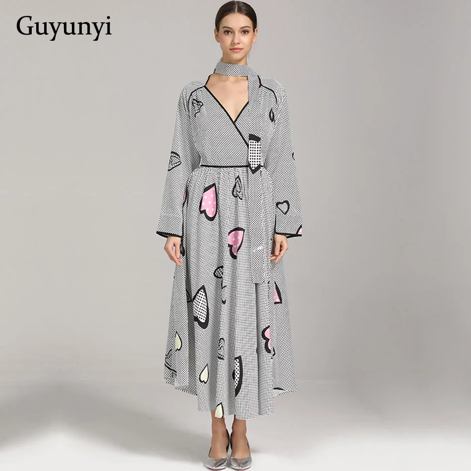 

European Vintage Dress High Waist Fashion Special Collar Love Dot Print Long Sleeve Elegant Temperament Party Maxi Dress Women