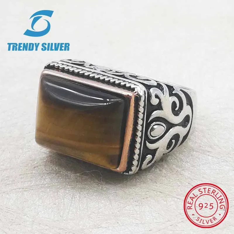 Серебро 925 ювелирные изделия мужские кольца мужские аксессуары бирюзовый драгоценный камень натуральный черный оникс Красный Агат модное серебристое TCR8005