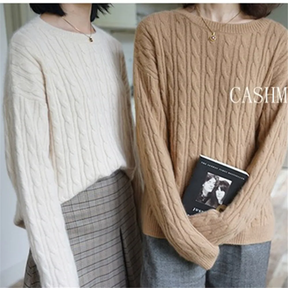 cashmere sweater female head round neck short loose thickening twist solid color knitted sweaters women autumn winter pullover